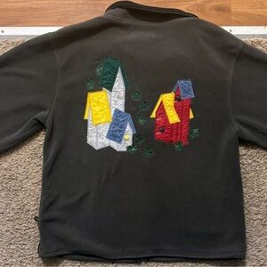 Everyday Basics Woman Md Gray Full Zip Fleece Colorful Embroidered Back Like New